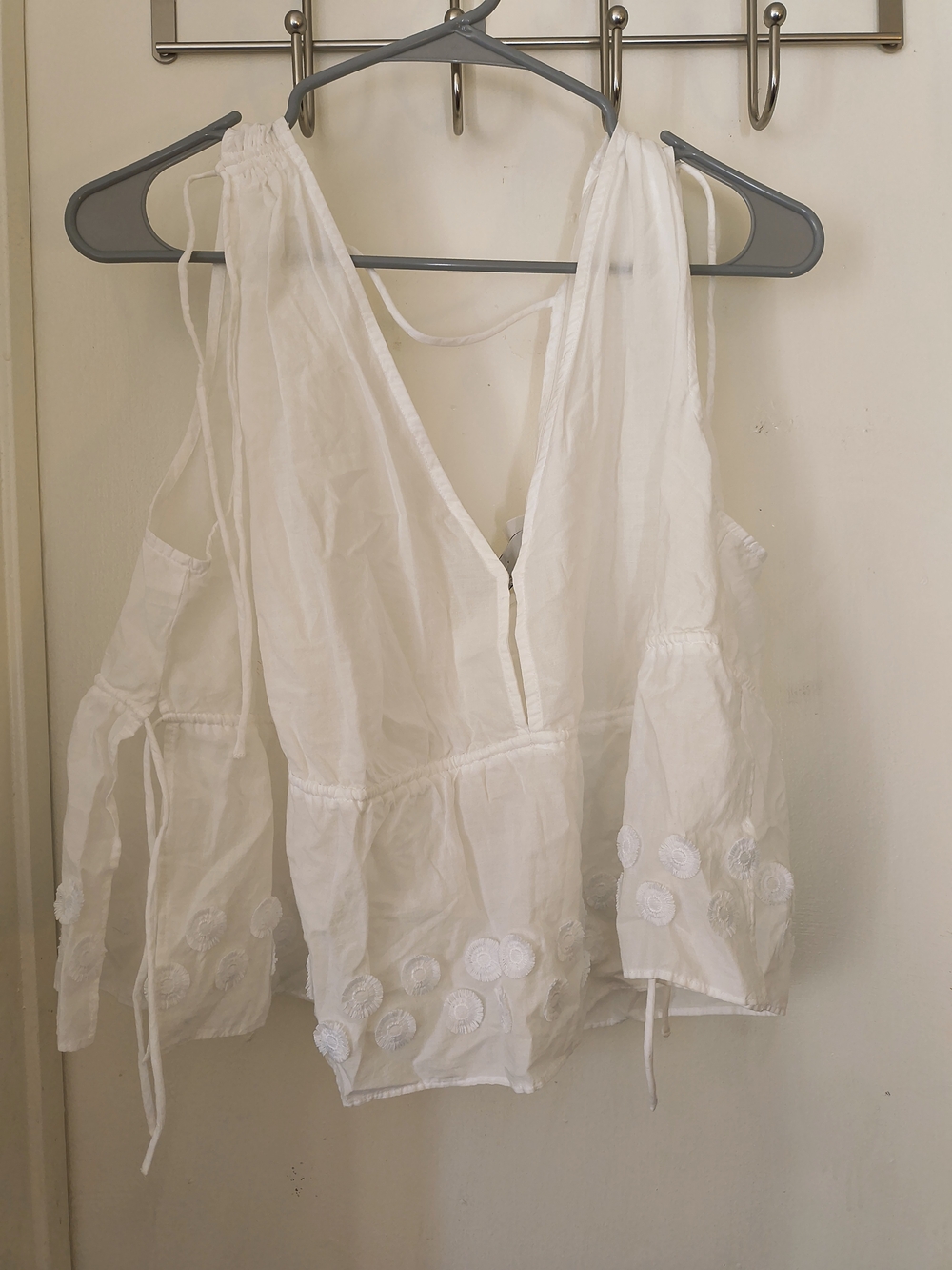 a new day White V-Neck tank Top Embroidered Blouse